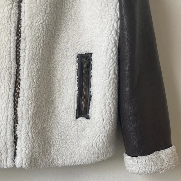 UNREAL FUR Symbiosis Aviator Jacket Faux Leather / Sherpa Fur Size S - Picture 5 of 16